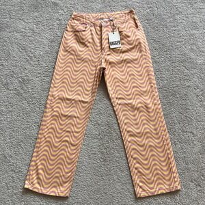 The Ragged Jeans Dad Wavy Stripe High Rise Straight Jeans Womens 30 Yellow Pink